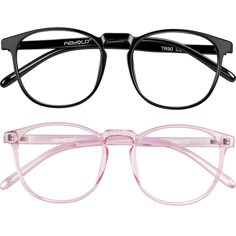 FEIYOLD Blue Light Blocking Glasses Women/Men for Computer Use, Lightweight Anti Eyestrain Gaming Glasses Black+pink(2Pack)